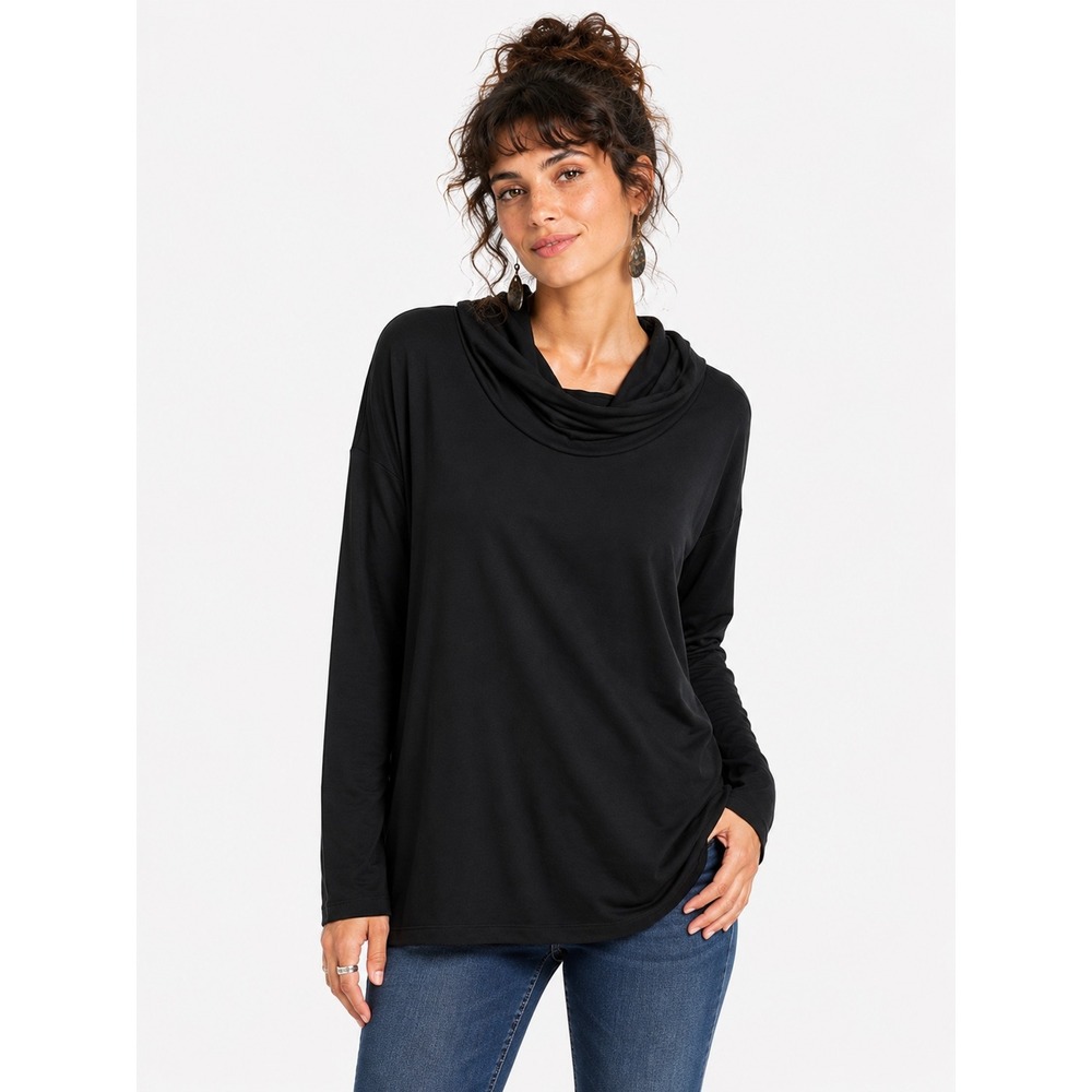 Loft Black Cowl Neck Tunic Long Sleeve Relaxed Fit Top XS Lagenlook Minimalist